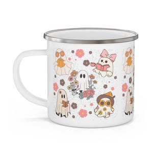 Book Ghost Enamel Camping Mug – 12 oz | Cozy Fall Reading & Halloween Mug image 5