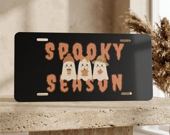 Spooky Season Car Tag, Cute Ghost Halloween Decor, 12x6 Vanity Plate