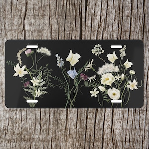 Pressed Flowers License Plate: Cottagecore Wildflower Car Tag