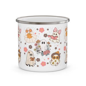 Book Ghost Enamel Camping Mug – 12 oz | Cozy Fall Reading & Halloween Mug image 4