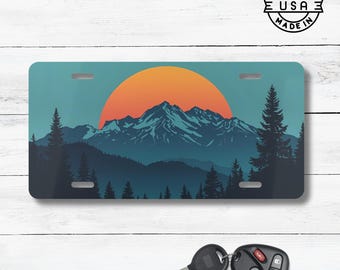 Mountain Sunrise Car Tag, Retro Outdoors Car Decor