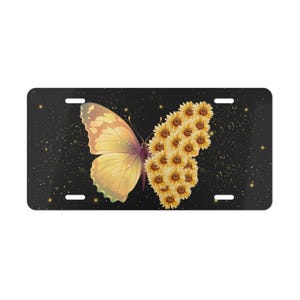 Sunflowers Butterfly Car Tag | Floral License Plate | Gift for New Car/ New Driver/ Mom/ Garden Lover