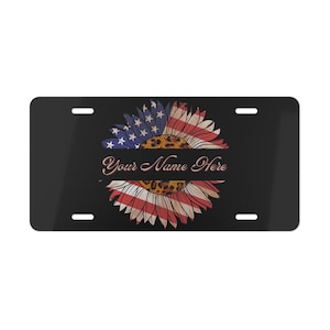 Personalized USA Sunflower License Plate | Boho Style Floral All American Vanity Car Tag | Custom Name Car Tag for New Car, Birthday