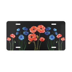 Watercolor Poppies and Cornflowers License Plate: Summer Bloom Car Tag