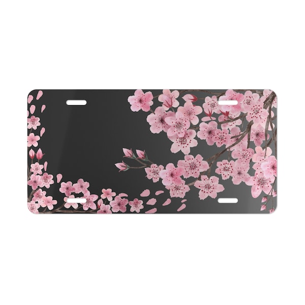 Cherry Blossom License Plate | Pink Blossom Custom Vanity Car Tag | Gift for Mom/ Daughter/ Aunt/ Wife