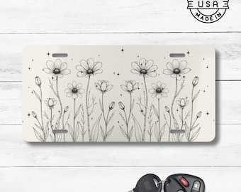Etiqueta para coche con diseño de flores silvestres color crema / Decoración floral para coche