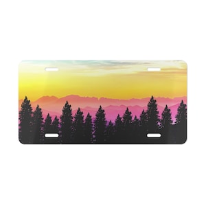 Mountains Sunset Car Tag, Personalized Vehicle Decor, Gift for Nature Lovers, Unique License Plate