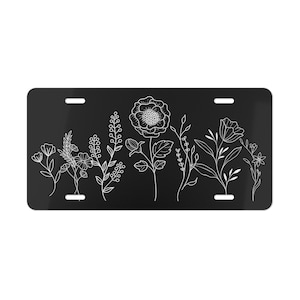 Hand Drawn Flowers Cottagecore License Plate, Custom Wildflowers Vanity Car Tag, Gift for New Car/ New Driver/ Mom/ Garden Lover