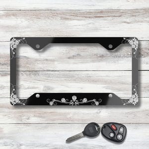 Victorian Roses License Plate Frame: Elegant Car Decor