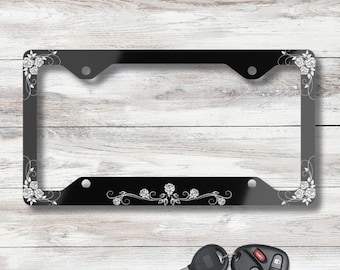 Victorian Roses License Plate Frame: Elegant Car Decor