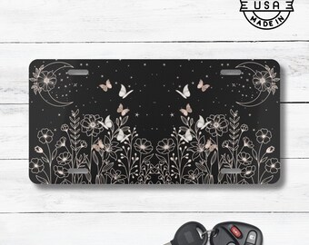 Matrícula de coche con diseño de flores y luna / Matrícula estilo boho