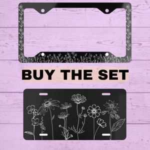 Hand Drawn Wildflowers License Plate, Custom Floral Vanity Car Tag, Gift for New Car/ New Driver/ Mom/ Garden Lover
