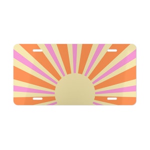 Retro Sun Car Tag | 70s Vintage Vibes License Plate | Hippie Woodstock Decor | Boho Gift