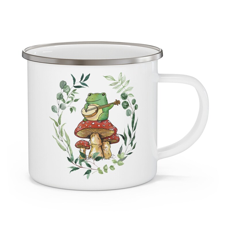 Frog Enamel Camping Mug – Cottagecore Toadstool Coffee & Tea Mug image 4