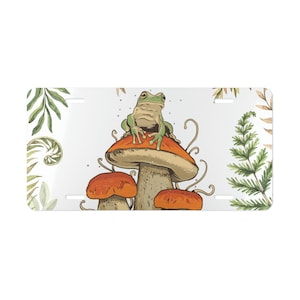 Toadstool Frog License Plate, Cottagecore Mushroom Vanity Car Tag, Gift for New Car/ New Driver/ Learner Permit