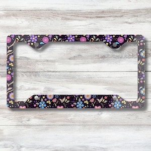 Colorful Flowers Metal License Plate Frame, Cute Car Decor, Gift for Her, Flower Design, Auto Accessories, Spring Gift, Car Enthusiast