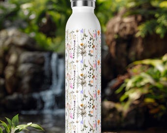 Botella de agua con flores prensadas: Vaso aislado de acero inoxidable (20 oz)