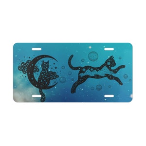 Celestial Cat and Moon Vanity Car Tag / Cute License Plate for Cat Lover, Pet Owner