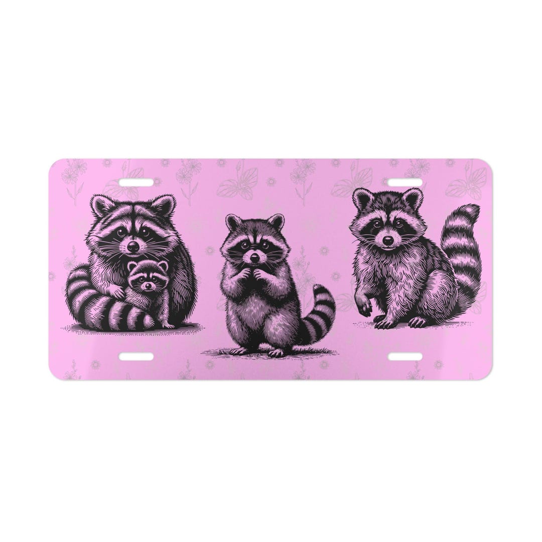 Raccoon Car Tag | Animal License Plate | Pink Car Decor - Etsy
