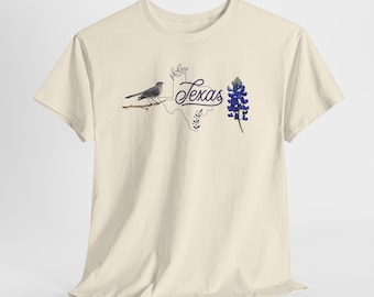 Camiseta con el ave y la flor del estado de Texas / Camiseta con flores silvestres de Texas