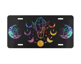 Targa per auto con fasi lunari mistiche / Targa con cristalli lunari curativi