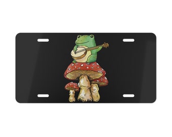 Toadstool Frog License Tag, Cottagecore Mushroom and Frog Vanity Car Tag, Gift for New Driver/ Learner Permit/ New Car