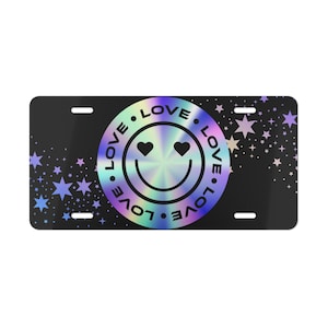 Holographic Smiley Face License Plate: Fun Car Decor