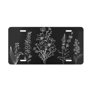 Hand Drawn Botanical Wildflowers License Plate, Custom Floral Vanity Car Tag, Gift for New Car/ New Driver/ Mom/ Garden Lover