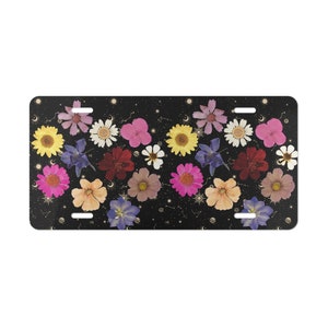 Celestial Floral Car Tag | Pressed Flowers License Plate | Whimsical Nature Inspired Gift