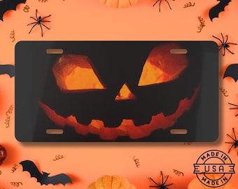 Scary Jack-o'-lantern License Plate | Funny Scary Halloween Custom Vanity Car Tag | Fall Decor |