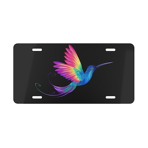 Colorful Hummingbird License Plate: Aluminum Vanity Car Tag
