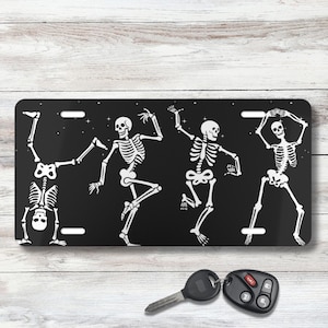 Dancing Skeletons Car Tag, Fun Car Accessory, Halloween Decor, Gift for Skeleton Lover, Unique License Plate