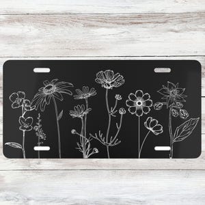 Flower Car Tag | Hand Drawn Wildflowers License Plate | Gift for New Car/ New Driver/ Mom/ Garden Lover