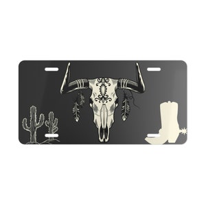 Rustic Cow Skull License Plate, Southwestern Boho Car Accessory, Country Western Front Plate, Cowboy Truck Decor