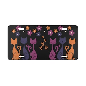 Floral Cats Vanity License Plate: Retro Car Tag