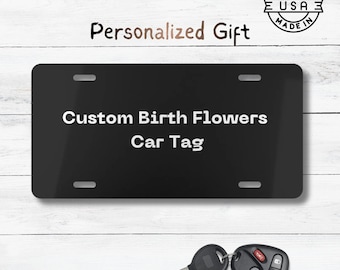 Plaque d'immatriculation personnalisée avec fleurs de naissance | Plaque d'immatriculation florale personnalisée