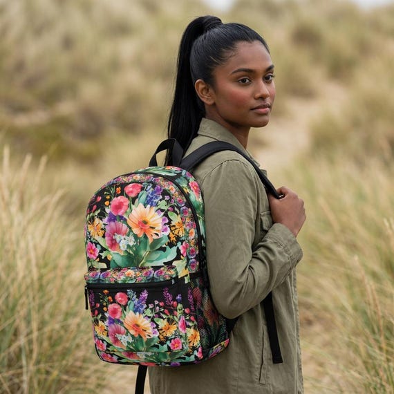 Painted Floral Backpack: Boho Travel School Bag - Etsy