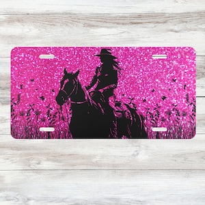 Pink Glitter Cowgirl Car Tag: Western Rodeo Truck Decor
