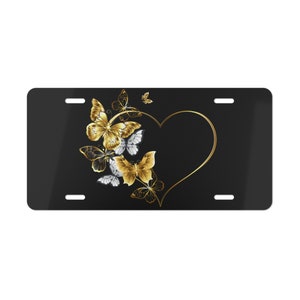 Golden Butterfly Heart License Plate - Aluminum Vanity Car Tag