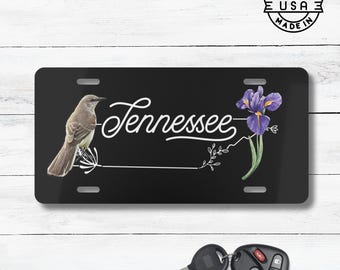 Placa de aluminio con la imagen del lirio del sinsonte de Tennessee / ave estatal y flor