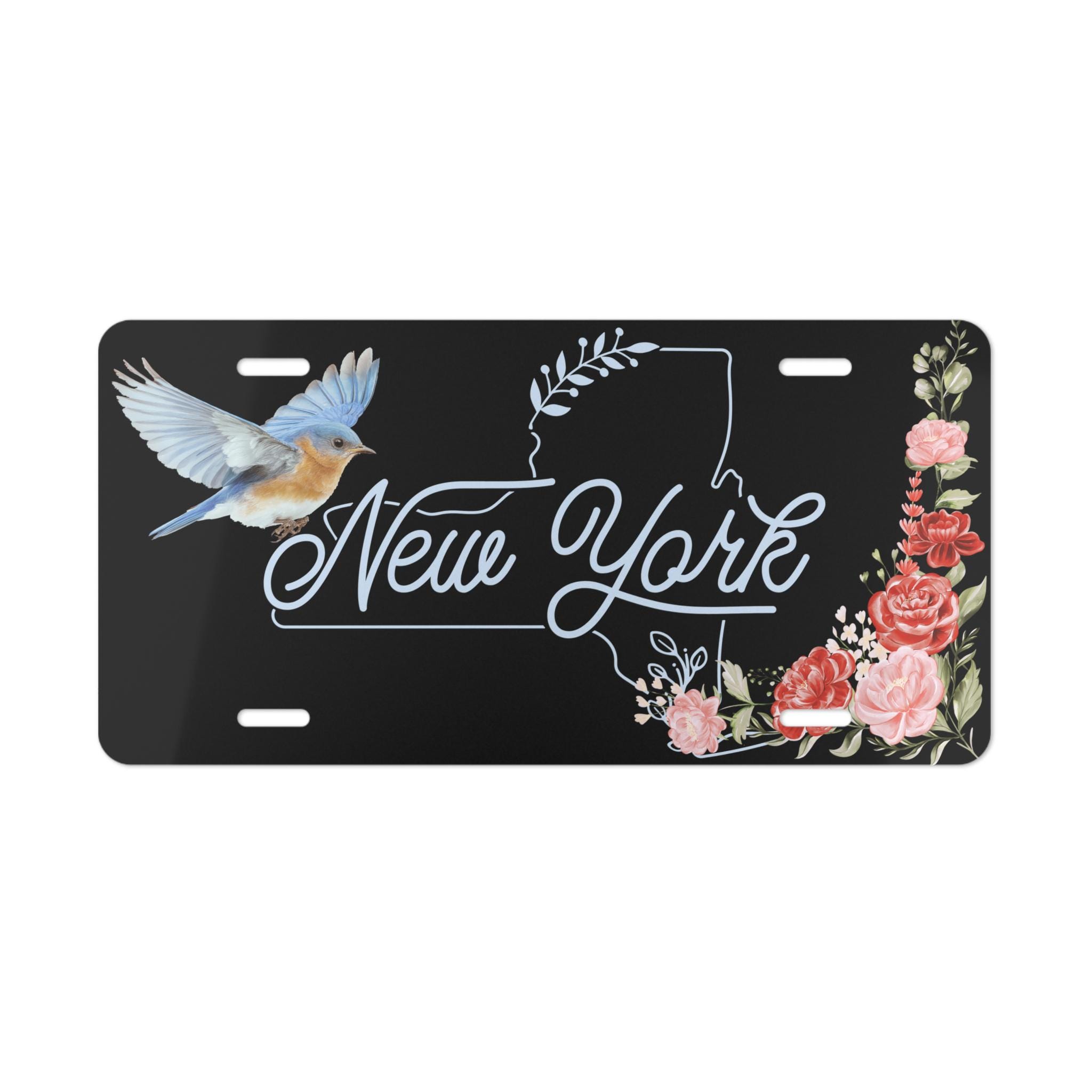 New York State Car Tag | Eastern Bluebird & Rose NY Gift - Etsy