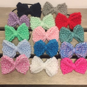Knitted bow elastic hair tie accessory, available in a variety of colours