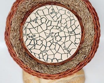 Round Bread Basket: Abstract Garden in Navy