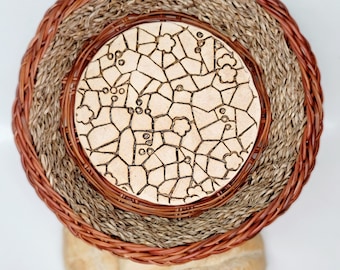 Round Bread Basket: Abstract Garden in Rust