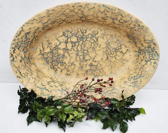 Medium Stoneware Pottery Platter: Jasmine in Copper Green
