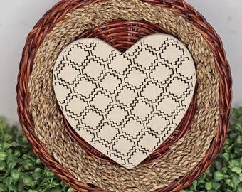 Round Bread Basket: Geometric Heart Navy