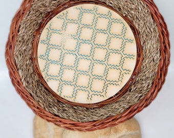 Round Bread Basket: Geometric in Copper Green