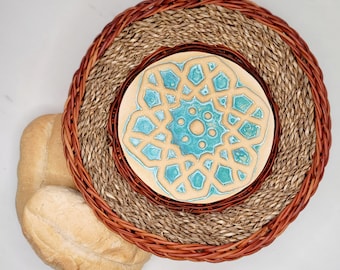 Round Bread Basket: Interlace in Copper Green