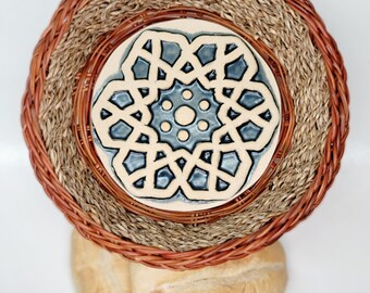 Round Bread Basket: Interlace in Navy