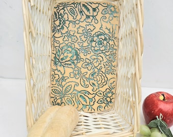 Bread Warmer Basket: Dahlia Tile Copper Green